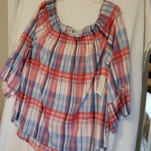 Plaid plus size top
